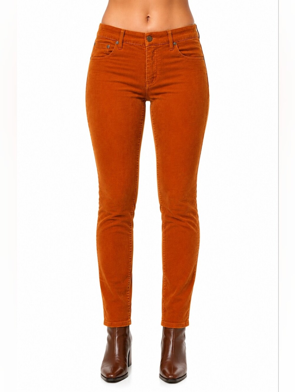 Soft Surroundings 10P Rust Corduroy Mid Rise Slim Skinny Pants Fall Boho chic
